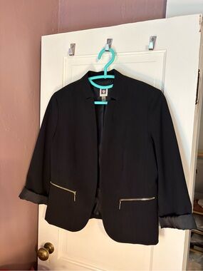 Anne Klein Black Women's Zip-Pocket Blazer Jacket